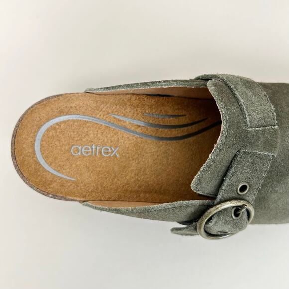 Aetrex Genuine Suede Olive Green Madison Cork Heel Clog EU36 - Picture 6 of 10